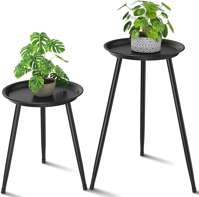 Indoor Plant Stand Metal Mid Century Tall Plant Table Flower Pots,Modern Plant Stand for Indoor Plants Outdoor Small Round Side Home Decor Shelf Heavy Duty Plant Holder End Table Black 2 Pack by GreenHaven Gardens