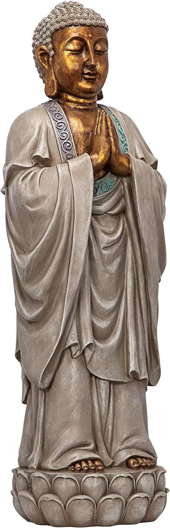 Design Toscano Bodh Gaya Asian Garden Statue, 9 inches wide, 30 inches tall, Cast Stone Resin, Faux Stone & Metallic Finish by GreenHaven Gardens