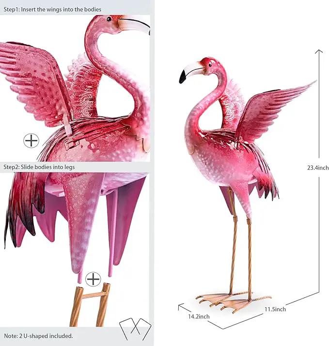 Natelf Garden Flamingo Statues and Sculptures, Outdoor Metal Bird Yard Art, Pink Flamingos Lawn Ornament for Patio Backyard Porch Decorations by GreenHaven Gardens