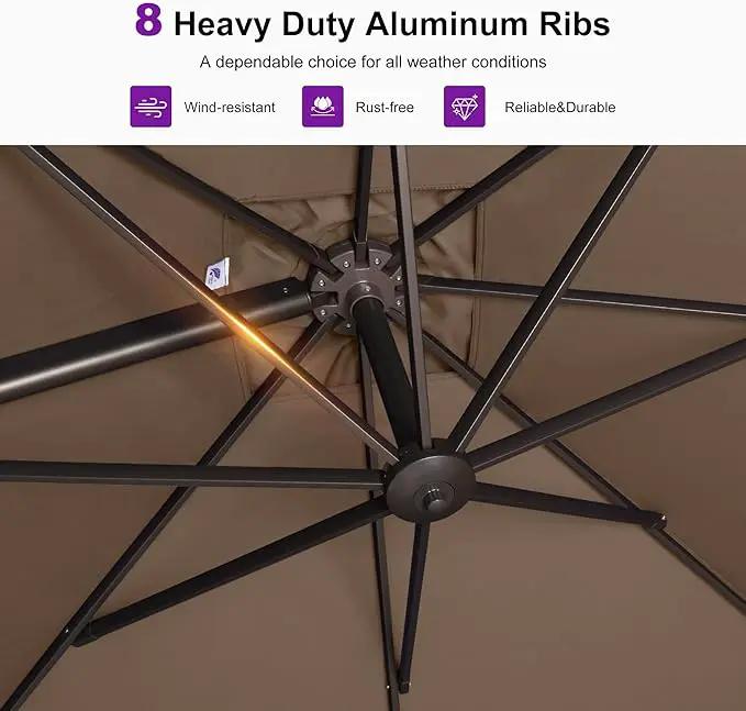 PURPLE LEAF 10' X 13' Patio Cantilever Umbrella Rectangle Umbrella Outdoor with Aluminum Offset Hanging and 360° Rotation for Pool Garden Deck Patio, Taupe by GreenHaven Gardens