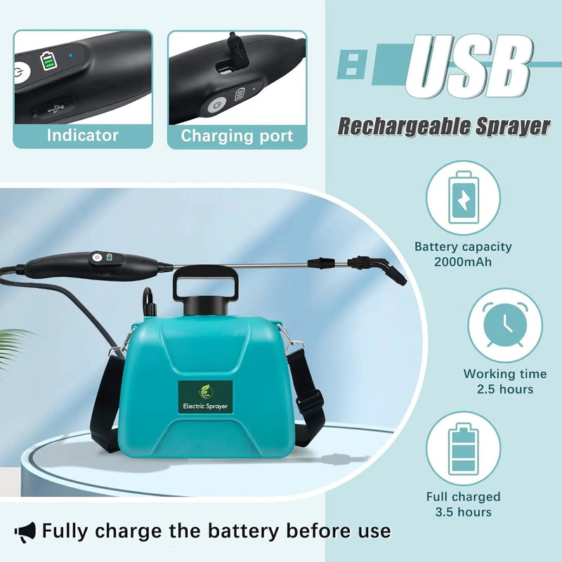 2 Gallon Battery Powered Garden Sprayer, Electric Sprayer with USB Rechargeable Handle, 3 Mist Nozzles, Retractable Wand, Water Pump Sprayers with Adjustable Shoulder Strap for Yard, Lawn and Garden by GreenHaven Gardens