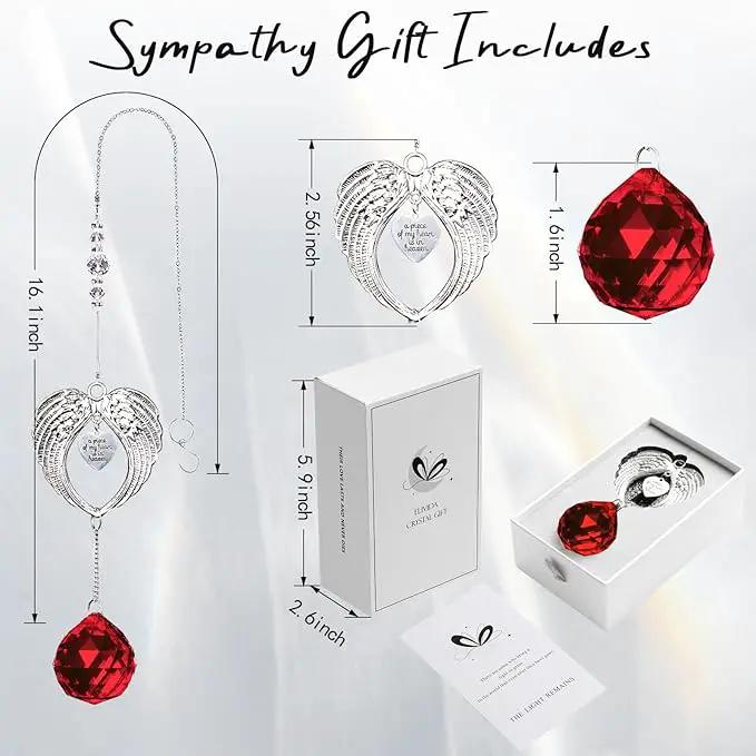 Sympathy Gift Modern Grief Gift for Lose of Loved Ones, Memorial Suncatcher with 40mm Crystal Ball, Sorry for Your Lose Rainbow Maker, Bereavement Gift Idea Angel Wings Design, Red by GreenHaven Gardens