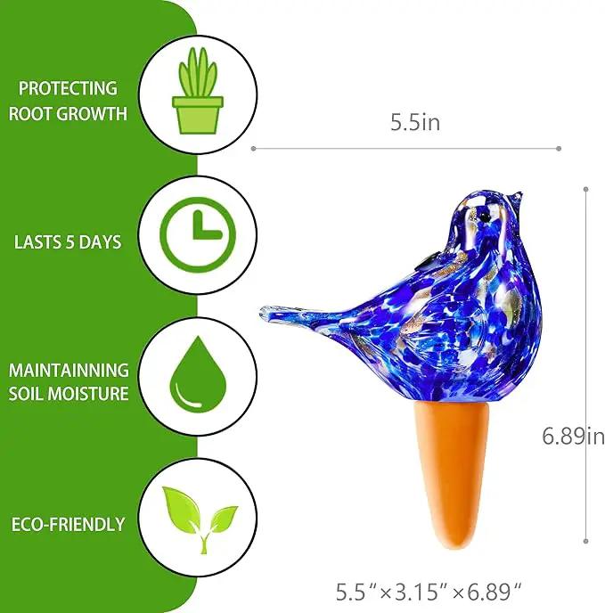 Glass Bird Shaped Plant Watering Ball Glass Automatic Watering Ball Flower Pot Insertion Spike Drip Irrigation Device Watering Ball Irrigation System Plant Enthusiast Gift (Dark Blue) by GreenHaven Gardens