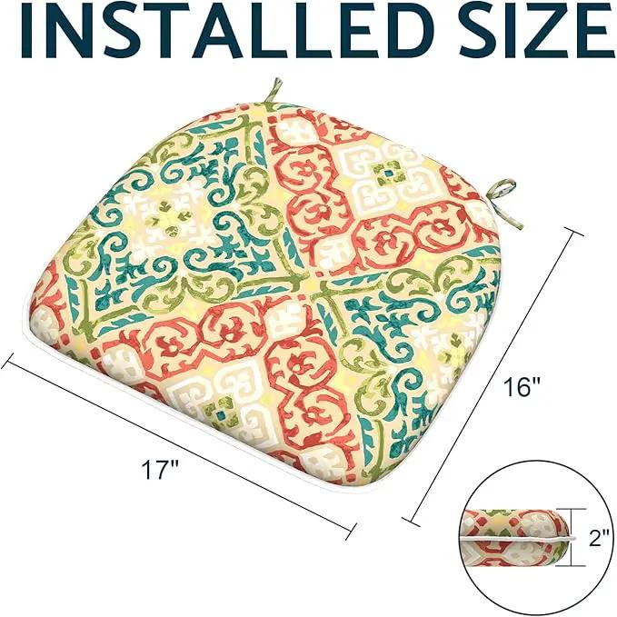 Indoor/Outdoor Chair Cushions 16x17 Inch, Patio Chair Cushions with Ties, All Weather Seat Cushions for Patio Furniture Home Garden Chair Use, Set of 2,Geometric Orange by GreenHaven Gardens