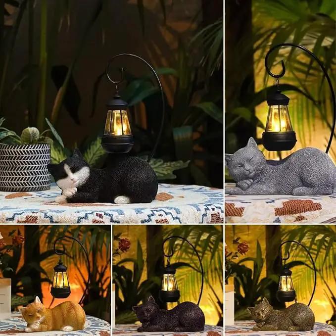 Solar Garden Outdoor Cat Statues Cute Resin Cat Figurine with Solar Lantern, 13 Inch Tall Outdoor Garden Cat Statue Decor for Pathway Yard Lawn Patio & Porch, Gift for Mom and Grandma by GreenHaven Gardens