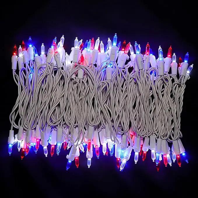 Red White and Blue Christmas LED Lights - 2 Pack 100 Count 4th of July Mini String Lights for Tree, Party, Memorial Day Decorations, 2 Sets 33 Feet White Wire, UL Certified, Connectable by GreenHaven Gardens