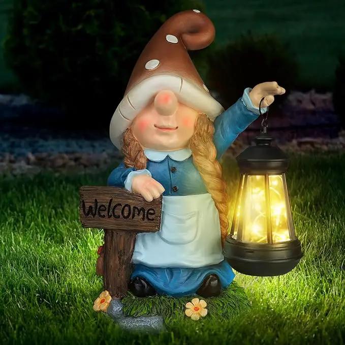 Solar Large Gnome Garden Statue with Welcome Sign Outdoor Decor with LED Lantern Funy for Porch Yard Patio Lawn Ornament Christmas Housewarming Gardening Gift by GreenHaven Gardens