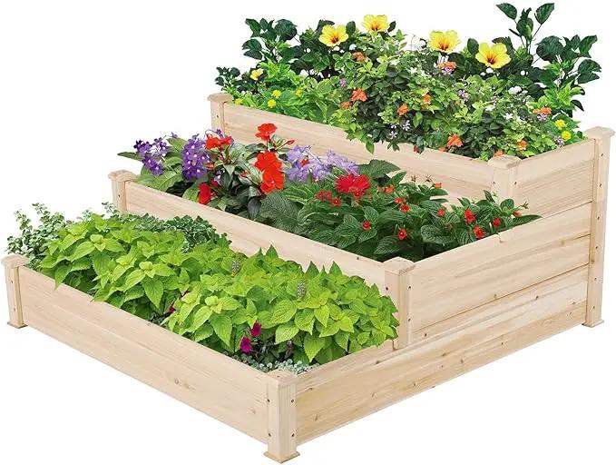 Yaheetech 3 Tier 47 x 47 x 22in Raised Garden Bed Horticulture Outdoor Elevated Flower Box Tiered Garden Bed Wooden Vegetables Growing Planter for Backyard/Patio/Gardener by GreenHaven Gardens