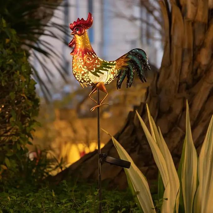 Tryme Rooster Solar Lights Outdoor Decorative Garden Statue Gifts for Chicken Lovers Women Mother Metal Yard Art for Lawn by GreenHaven Gardens