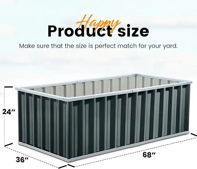 KING BIRD Raised Garden Bed 68" x 36" x 24" Heightened Galvanized Steel Metal Planter Box Outdoor for Deep-Rooted Vegetables, Flowers, Large Raised Bed Kit (Dark Grey) by GreenHaven Gardens