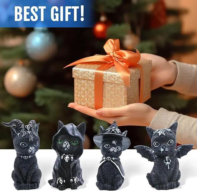 4PCS Set Cats Garden Decor Cat Gnome Statues for Outdoor Halloween Cat Figurine Cat Lover Idea Cute Cat homedecor Waterproof Figurines Lawn Ornaments by GreenHaven Gardens