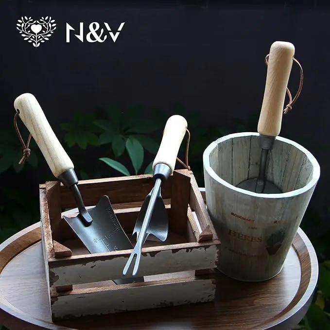 Japanese Gardening Tools Set, 6 Pcs Garden Tools Set, Black Painted Stainless Steel Heavy Duty Gardening Tools Kit, Hand Trowel, Dibble, Hand Rake, Weeder, Transplanter and Hand Folk… by GreenHaven Gardens