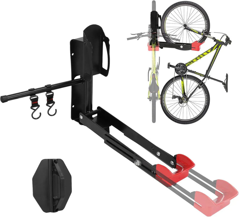 Bike Wall Mount Rack - Heavy-Duty Foldable Vertical Bicycle Storage with Hooks, Space Saving Wall-Mounted Organizer for Mountain/Road/Kids Bikes - Anti-Scratch & Tool-Free Install, Holds 70lbs by GreenHaven Gardens