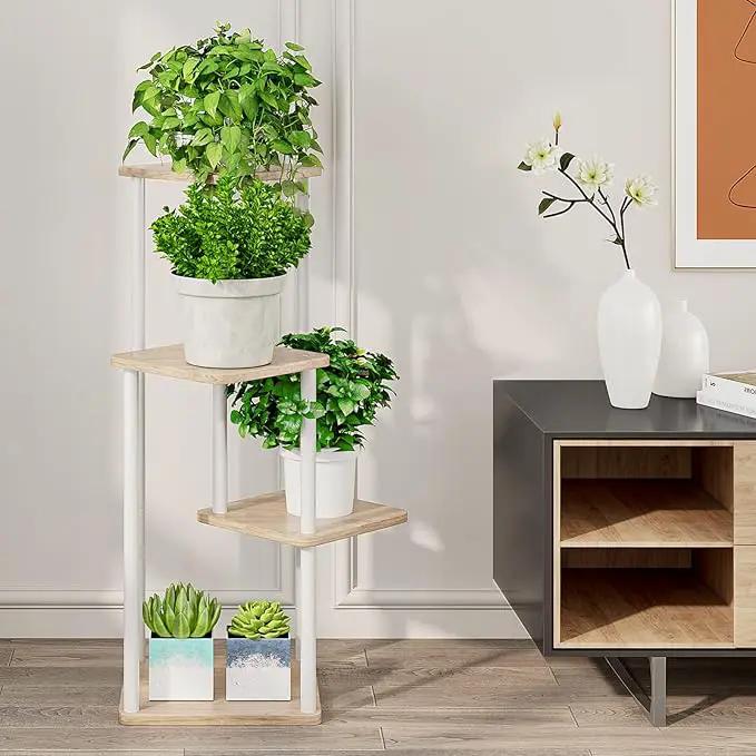 AZERPIAN Plant Stand 4 Tier Indoor Metal Flower Shelf for Multiple Plants Corner Tall Flower Holders for Patio Garden Living Room Balcony Bedroom, Black (4 Tier-White) by GreenHaven Gardens