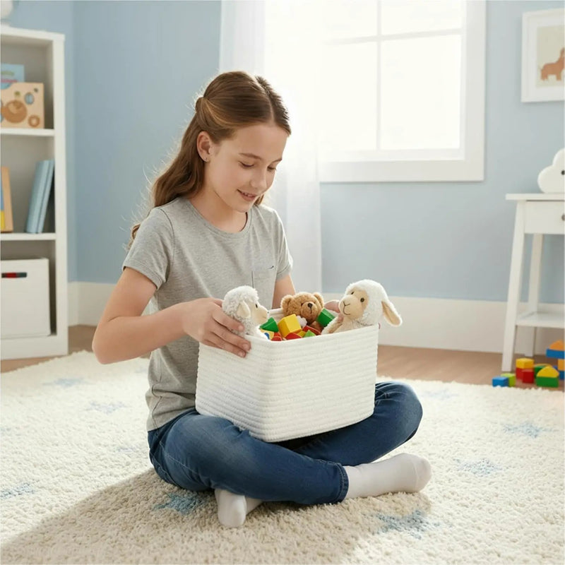 Small Cotton Rope Basket – Storage Bin for Organizing (10.6" x 6.7" x 6.7"), Bathroom Storage Basket for Shelf, Counter & Closet（White） by GreenHaven Gardens
