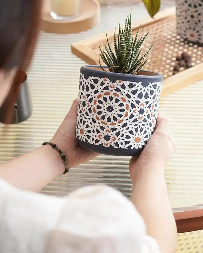 2 Pack Ceramic Flower Pots for Indoor Plants, 5 Inch Boho Plant Pot with Drainage Holes,Modern Planter for Decorative Succulents/Snake Plant/Orchid/Peace Lily/House Plants(Blue) by GreenHaven Gardens