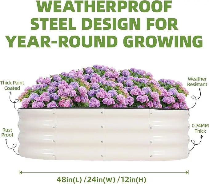 G GOOD GAIN Galvanized Metal Raised Garden Bed Kit - 4x2x1FT Outdoor Planter Box with Safety Edging and Gloves for Vegetables, Fruits, Flowers(White, 2PC) by GreenHaven Gardens