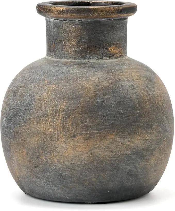 SIDUCAL Ceramic Rustic Farmhouse Vase | 6 Inch Pottery Decorative Flower | Boho | Terracotta Vase for Home Decor Table, Living Room, Bathroom Decoration, Shelf Decor, Mantel, Bronze by GreenHaven Gardens