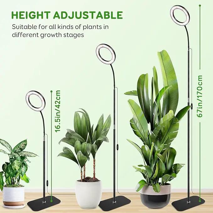 One Head Grow Lights for Indoor Plant Full Spectrum, Plant Lights for Indoor Growing with 3/9/12 Timer, 5 Dimmable Levels,Height Adjustable 16.5''-61",Strong Base for Large Plants Happy Light by GreenHaven Gardens