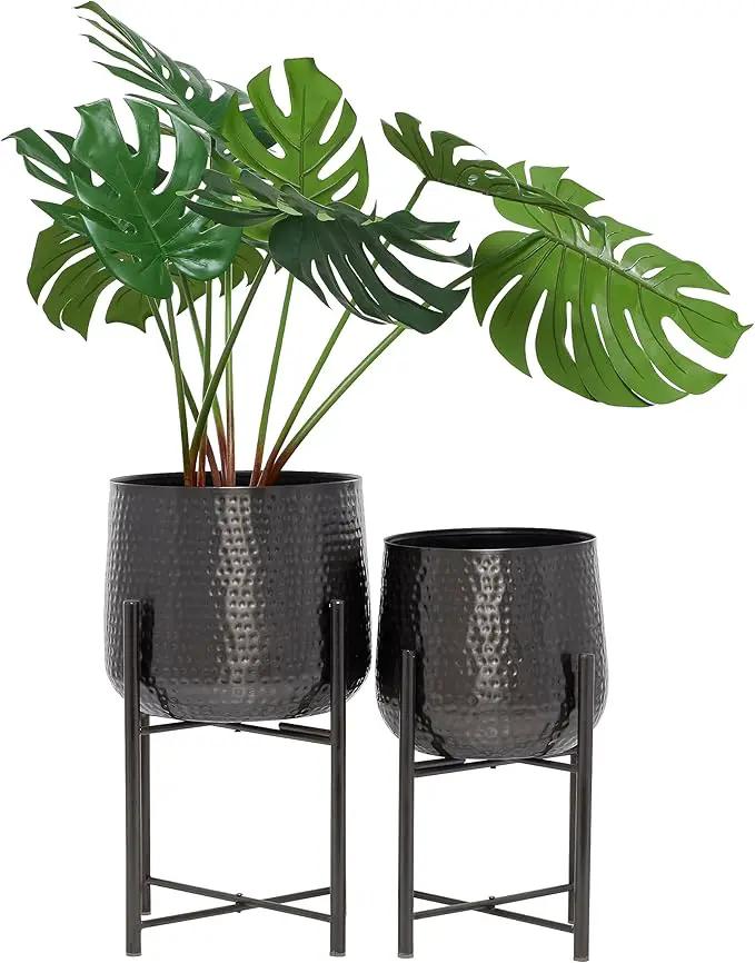 CosmoLiving by Cosmopolitan Metal Indoor Outdoor Planter Large Planter Pot with Removable Stand, Set of 2 Planters 19", 17"H, Black by GreenHaven Gardens