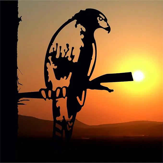 Renovatio Metal Hawk - Metal Bird Yard Decor - Tree Stake & Outdoor Art - Metal Garden Sculpture - Rusty Metal Birds Ornaments - Outdoor Bird Decorations for Garden by GreenHaven Gardens