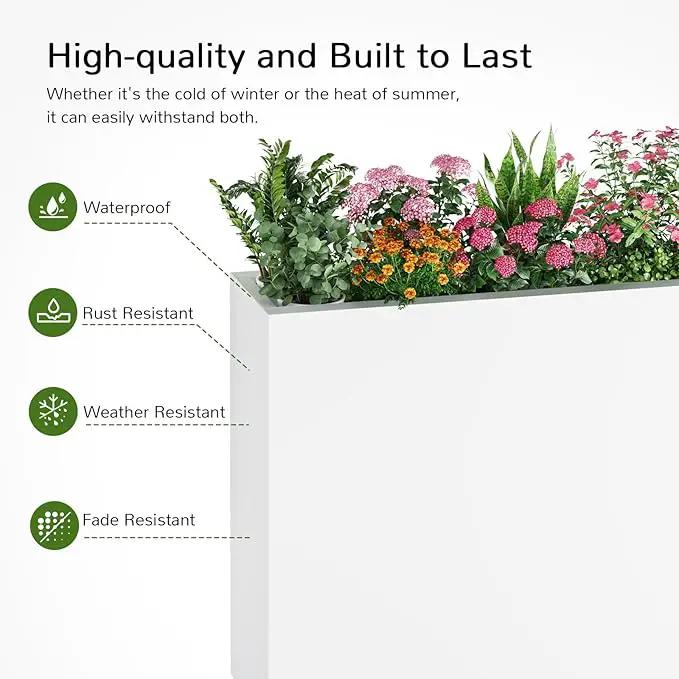 Stoog 38" Large Planters for Outdoor Plants Set of 2, All-Weather Rectangular Metal Planter Box with Removable Insert Shelf, Ideal for Plants, Flowers, Vegetables, Garden, White by GreenHaven Gardens