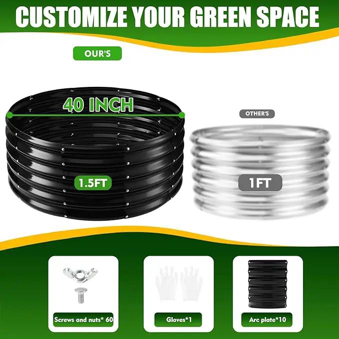 17" Tall Elevated Round Metal Rised Garden Bed- 3.3'x3.3' in Size and 0.8MM Thick Durable Planter Box for Vegetables Flowers Succulent at Patio/Garden Outdoor (Black, 3.3FT Diameter) by GreenHaven Gardens