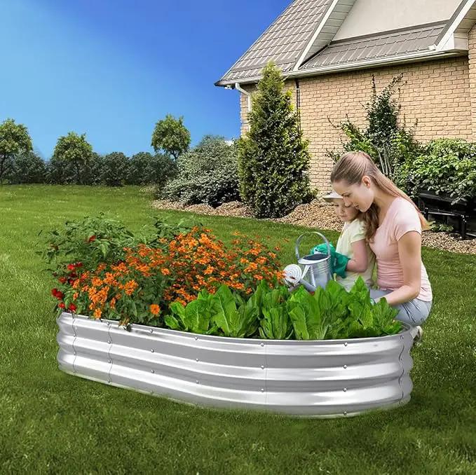 Raised Garden Bed, 6x3x1ft Galvanized Outdoor Planter Beds with Safety Edging and Gloves, Oval Metal Planter Box for Gardening Vegetables Flowers Herb by GreenHaven Gardens
