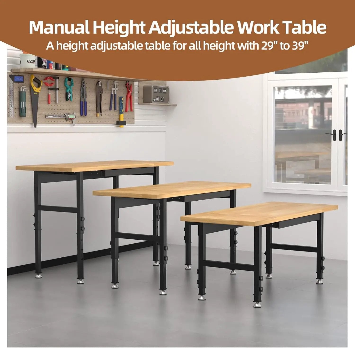 60'' Adjustable Workbench Table, Metal Tool Bench Work Bench for Garage, Large Load Capacity Workshop Table for Office,Workshop,Home, Easy Assembly