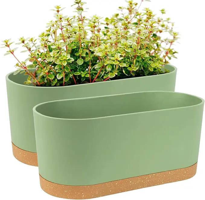 QCQHDU 16" L x 7.6" W x 7" H Window Planter Box, 2 Pack Self Watering Pots for Indoor Plants with Drainage Holes & Saucer, Outdoor Flower Pots Home Garden Modern Decor by GreenHaven Gardens