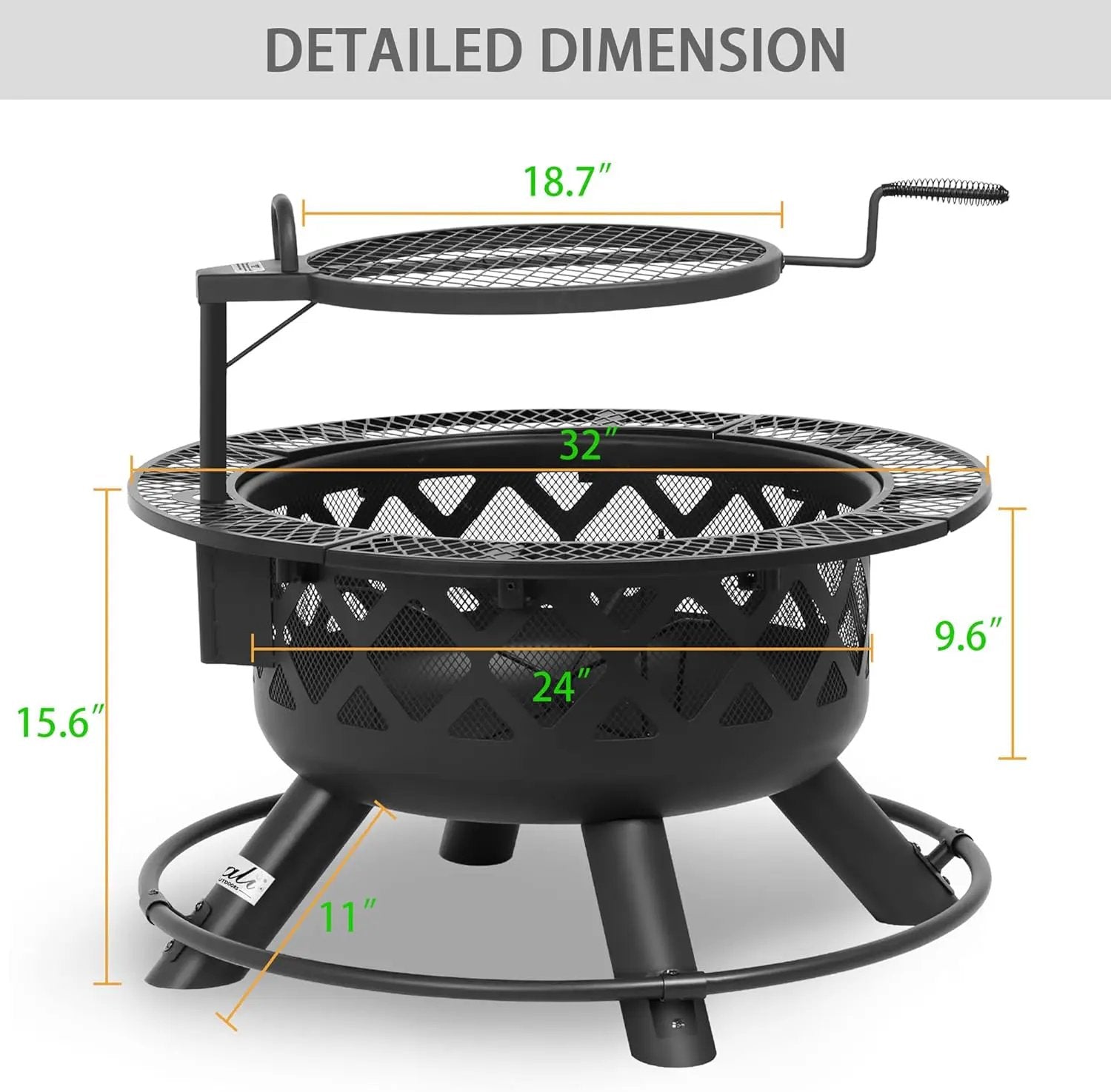 BALI OUTDOORS Fire Pit with Poker, 32 inch Outdoor Fire Pit Patio, Wood Burning Firepits for Outside with Grill by GreenHaven Gardens