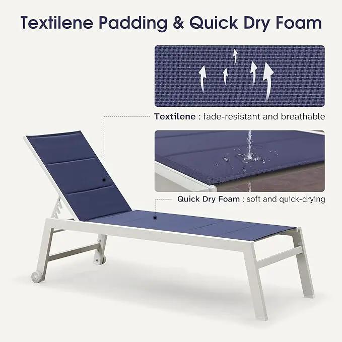 PURPLE LEAF Outdoor Chaise Lounge Set Adjustable Sunbathing Recliner with Side Table for Beach Poolside Outside Patio Aluminum Chaise Lounger Navy Blue by GreenHaven Gardens