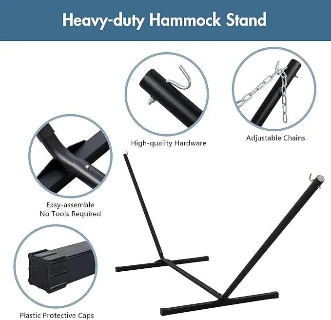 ANOW Double Hammock with Stand Included, Rope Hammock with Detachable Pillow and Pad for Outdoors Indoors, 450 LBS Weight Capacity, Blue by GreenHaven Gardens