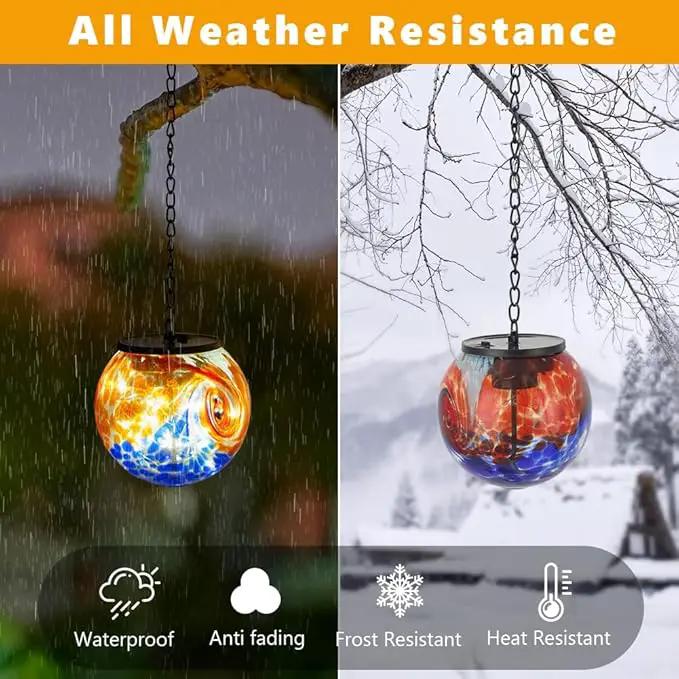 Hanging Solar Lanterns Outdoor Waterproof, Hanging Glaze Glass Solar Lantern, Gazing Ball Lantern Waterproof Decor for Yard Garden Patio by GreenHaven Gardens
