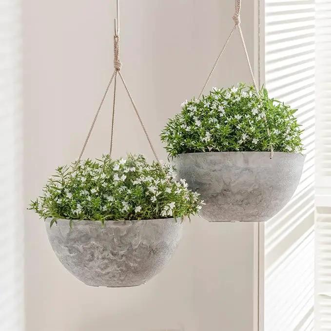 LA JOLIE MUSE Large Hanging Planters for Indoor Outdoor Plants, Hanging Flower Pots Marble Pattern (13.2 Inch,Set of 2) by GreenHaven Gardens