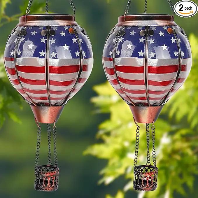 2PCS Solar Hot Air Balloon Lanterns with Flame with Shepherd's Hooks, Glass Hanging Flickering Lights Outdoor Waterproof for Garden Tree Yard Patio Mother's Day Gift, 18" H Flag by GreenHaven Gardens