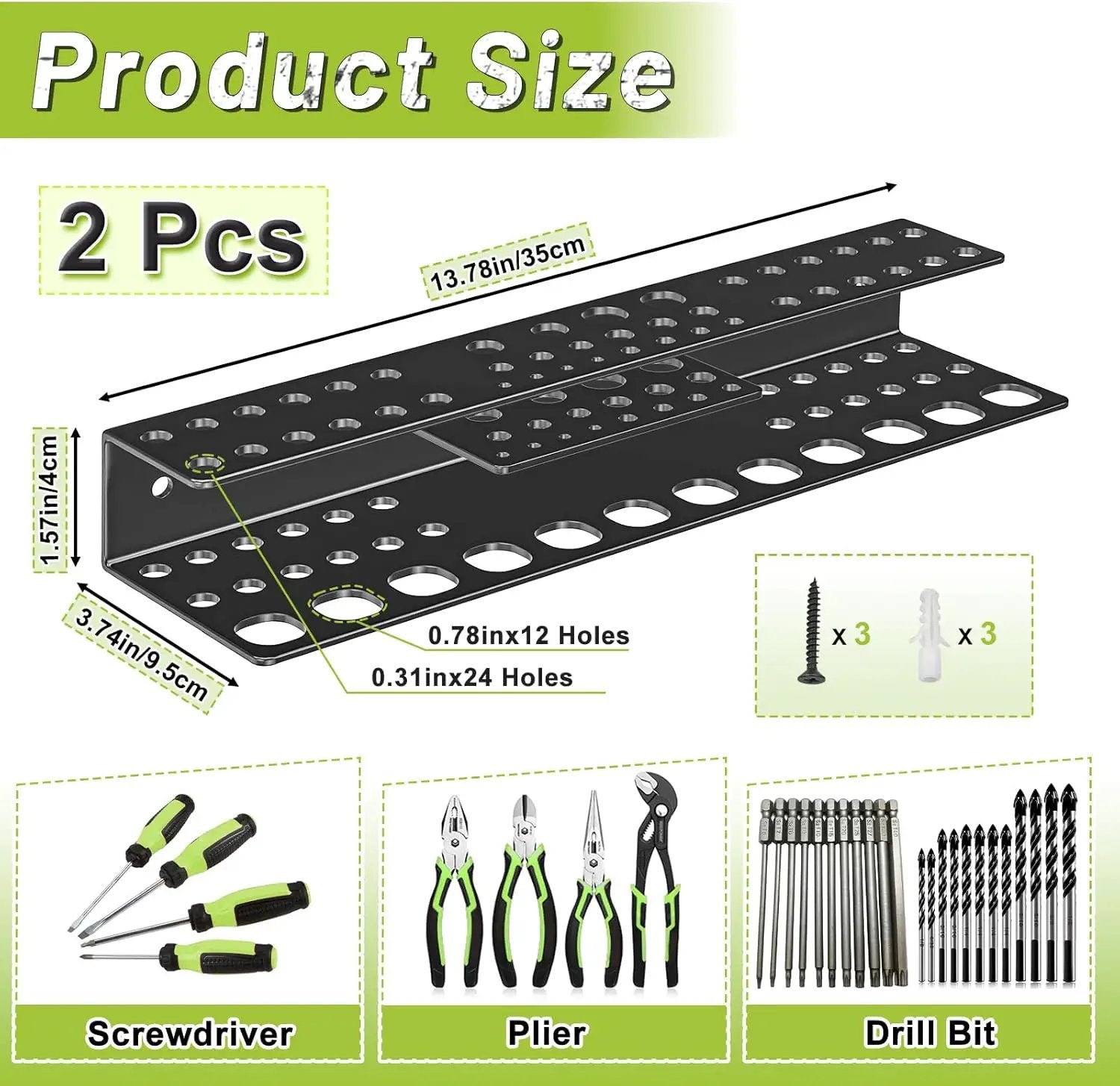 Screwdriver Holder Wall Mount,Heavy Duty Metal Utility Bit Organizer for Screw driver Pliers Drill Bits Small Tools,Screwdriver Organizer Suitable Garages Homes Workshops Sheds (54 holes 2pc) by GreenHaven Gardens