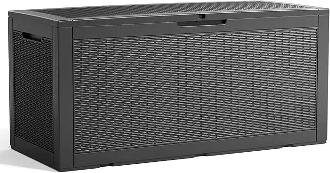 100 Gallon Resin Deck Box, Lockable Patio Outdoor Storage Box for Furniture, Garden Tools and Tools Storage, Waterproof Outside Storage Boxes - Black by GreenHaven Gardens