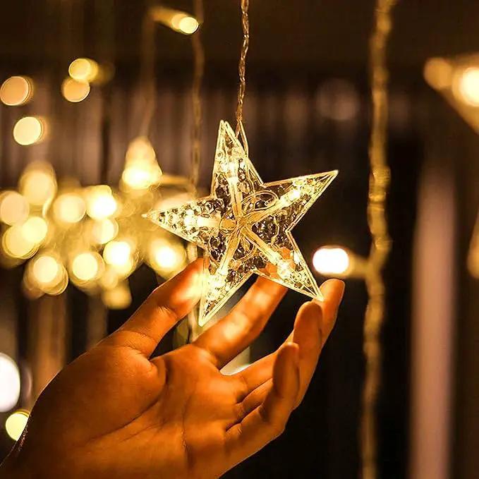 Dazzle Bright Ramadan Curtain String Lights, 138 LED 6.7ft x 3.2ft Warm White Star Moon 8 Lighting Modes Fairy Lights with Remote for Bedroom Wall, Wedding, Outdoor Party, Ramadan Decorations by GreenHaven Gardens