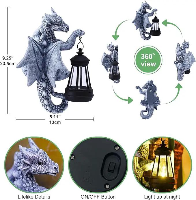 Solar Garden Decor Dragon Tree Hugger - 9.3 Inch Garden Statues Lawn Ornaments for Outside Balcony Yard Whimsical Art Outdoor,Mothers Day Gifts for Mom Grandma Women by GreenHaven Gardens