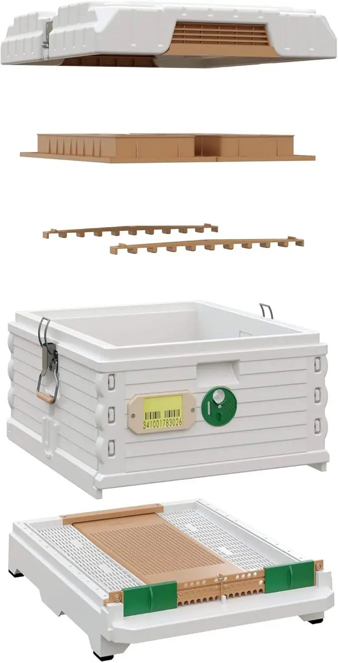 Ergo Insulated 10 Frame Bee Hive Set [NO Frames Included] (Single Hive, White Body Green Entrance) by GreenHaven Gardens