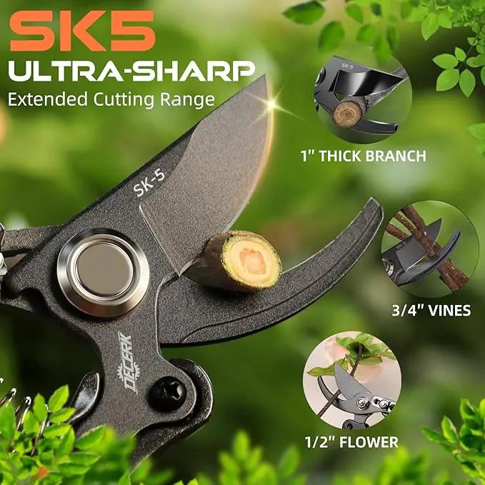 Pruning Shears for Gardening, 8.5" Professional Bypass Garden Scissors & Hedge Clippers for Branch, Plant Trimming, Heavy Duty Hand Pruner【Titanium Blade】【Arthritis Friendly】【Ergonomic Handle】 by GreenHaven Gardens