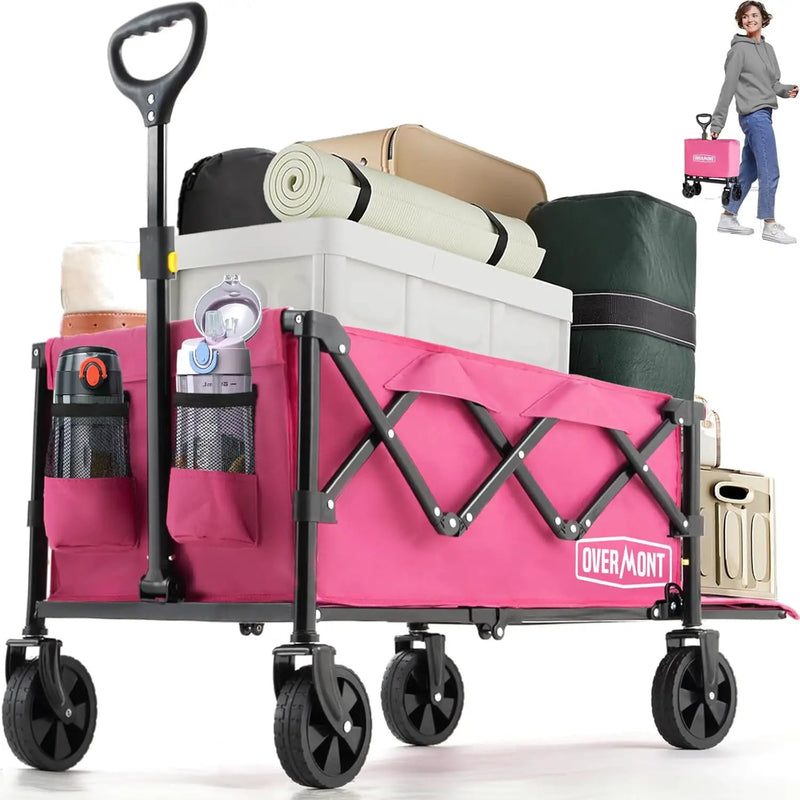 OVERMONT Collapsible Wagon with Tailgate - 220lbs Extended Lightweight Foldable Utility Wagons Folding Cart with Wheels - Small Garden Grocery Cart for Shopping,Grocery,Sports,Garden by GreenHaven Gardens