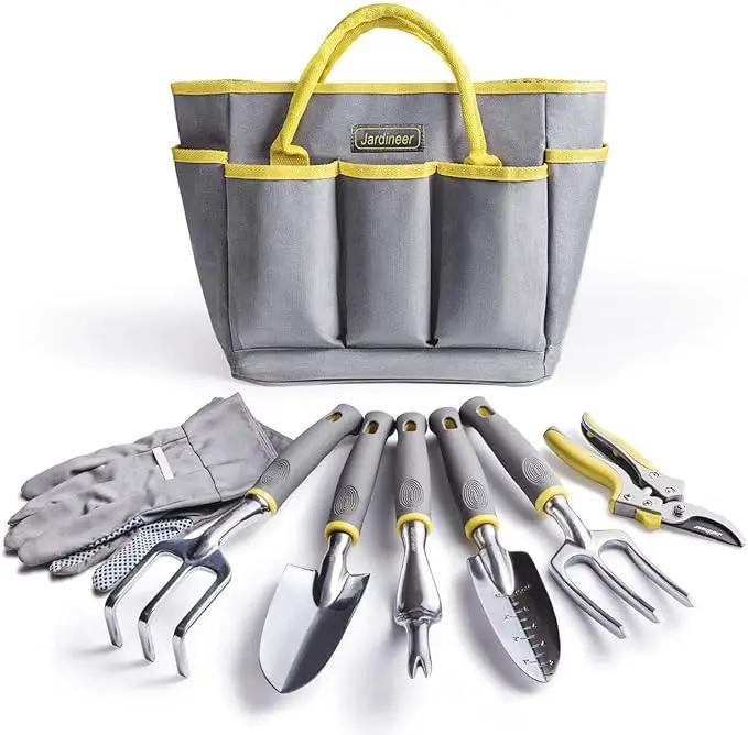 Jardineer Garden Tools Set, 8PCS Heavy Duty Garden Tool Kit with Outdoor Hand Tools, Garden Gloves and Storage Tote Bag, Gardening Tools Gifts for Women and Men by GreenHaven Gardens
