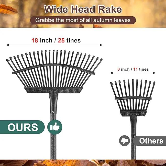 Metal Garden Rake, 6FT Rake for Leaves Lawns, 25 Metal Tines 18 inch Wide with Adjustable Handle Heavy Duty Yard Leaf Rakes for Gardening by GreenHaven Gardens