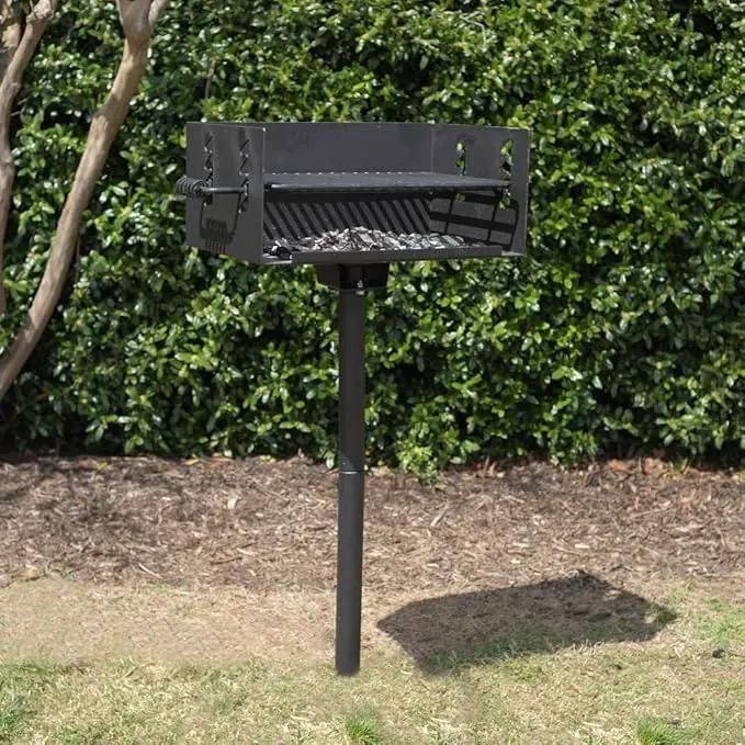 Ash & Ember Park-Style Grill, 384 Sq. In Jumbo Charcoal Grill, Single Post Outdoor Cooking Backyard BBQ, Camp Grilling Barbecues by GreenHaven Gardens