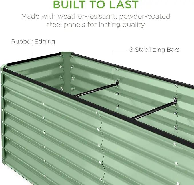 Best Choice Products 8x2x2ft Outdoor Metal Raised Garden Bed, Rectangular Deep Root Planter Box for Vegetables, Flowers, Herbs, and Succulents w/ 239 Gallon Capacity - Sage Green by GreenHaven Gardens