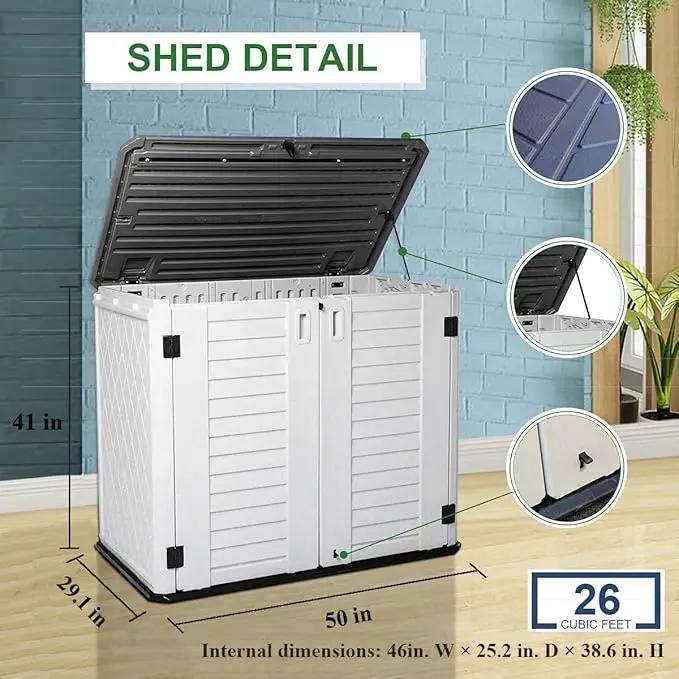 KINYING Outdoor Storage Shed - Horizontal Storage Box Waterproof for Garden, Patios, Backyards, Multi-Opening Door for Easy Storage of Bike, Garbage Cans, Tools, Lawn Mower, Off-White, 26 Cubic Feet by GreenHaven Gardens