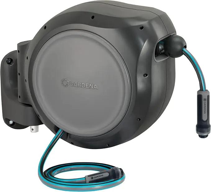GARDENA 20505, 100' Retractable Garden Hose Reel with US Hose Threads - 100' x 1/2" hose, Automatic Retraction & Length Lock for Easy Watering. Heavy Duty Swivel Bracket 180°, Includes Nozzle. by GreenHaven Gardens