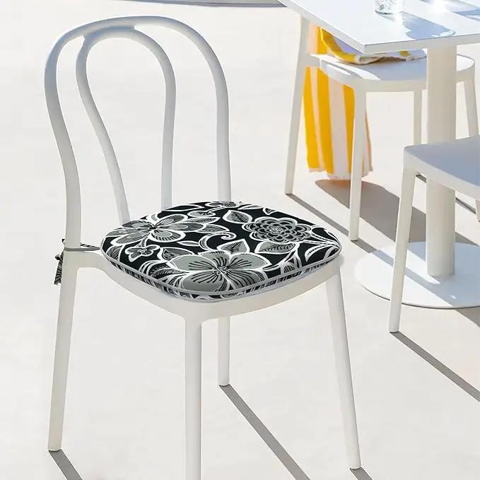 Indoor/Outdoor Chair Cushions 16x17 Inch, Patio Chair Cushions with Ties, All Weather Seat Cushions for Patio Furniture Home Garden Chair Use, Set of 4,Flower Black by GreenHaven Gardens